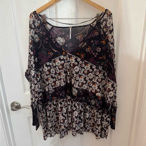 Free People Tops - Free People Black and Cream Floral Blouse